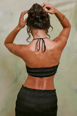 Lova-Shirred Halter Neck Crop Top in Black