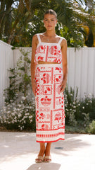Sakiko Top and Midi Skirt Set - Red/Natural