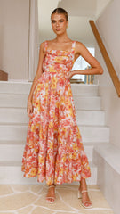 Bairbre Maxi Dress - Orange/Red Floral