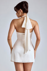 Lisbeth-Cross-Neck A-Line Mini Dress in Ivory
