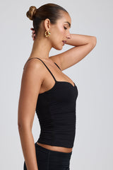 Esme-Modal Ruched Layered Tank Top in Black