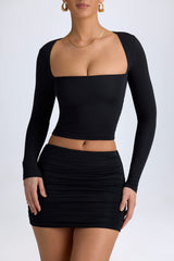Layna-Modal Halterneck Ruched Top in Black