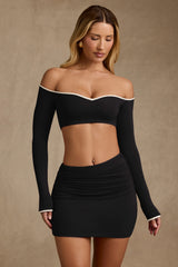 Irie-Modal Contrast-Trim Crop Top in Black