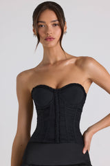 Melvina-Ruched Lace-Up Strapless Corset Top in Black