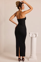 Palermo-Embellished Bandeau Cowl Neck Maxi Dress in Black