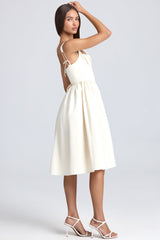 Marguerite-Draped Corset Midaxi Dress in Ivory