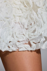 Evanthe-Embellished Floral-Appliqué Lace-Up Mini Dress in White