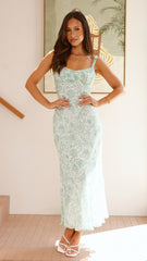 Margo Midi Dress - Green Flower
