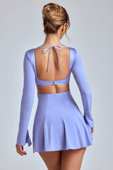 Leotine-Long Sleeve Godet Mini Dress in Blue Lavender
