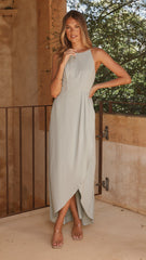 Genevieve Boat Neck Maxi Dress - Sage