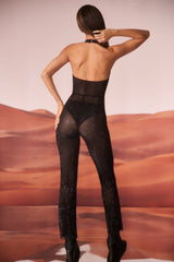 Ramona-Tall Embellished Plunge Neck Jumpsuit in Black