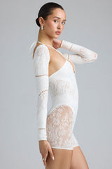 Melody-Embellished Cut-Out Unitard in Ivory