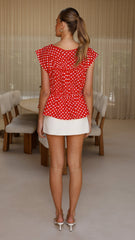 Harmonia Top - Red / White Polka Dot