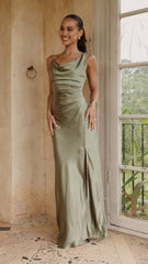 Iris Asymmetrical Maxi Dress - Olive