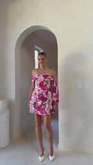 Halen Off Shoulder Mini Dress - Pink Floral