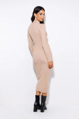 Season For It Ribbed Midi Dress Beige