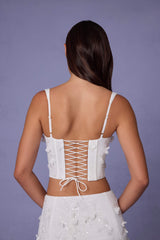 Letitia-Embellished Lace-Up Corset Top in White