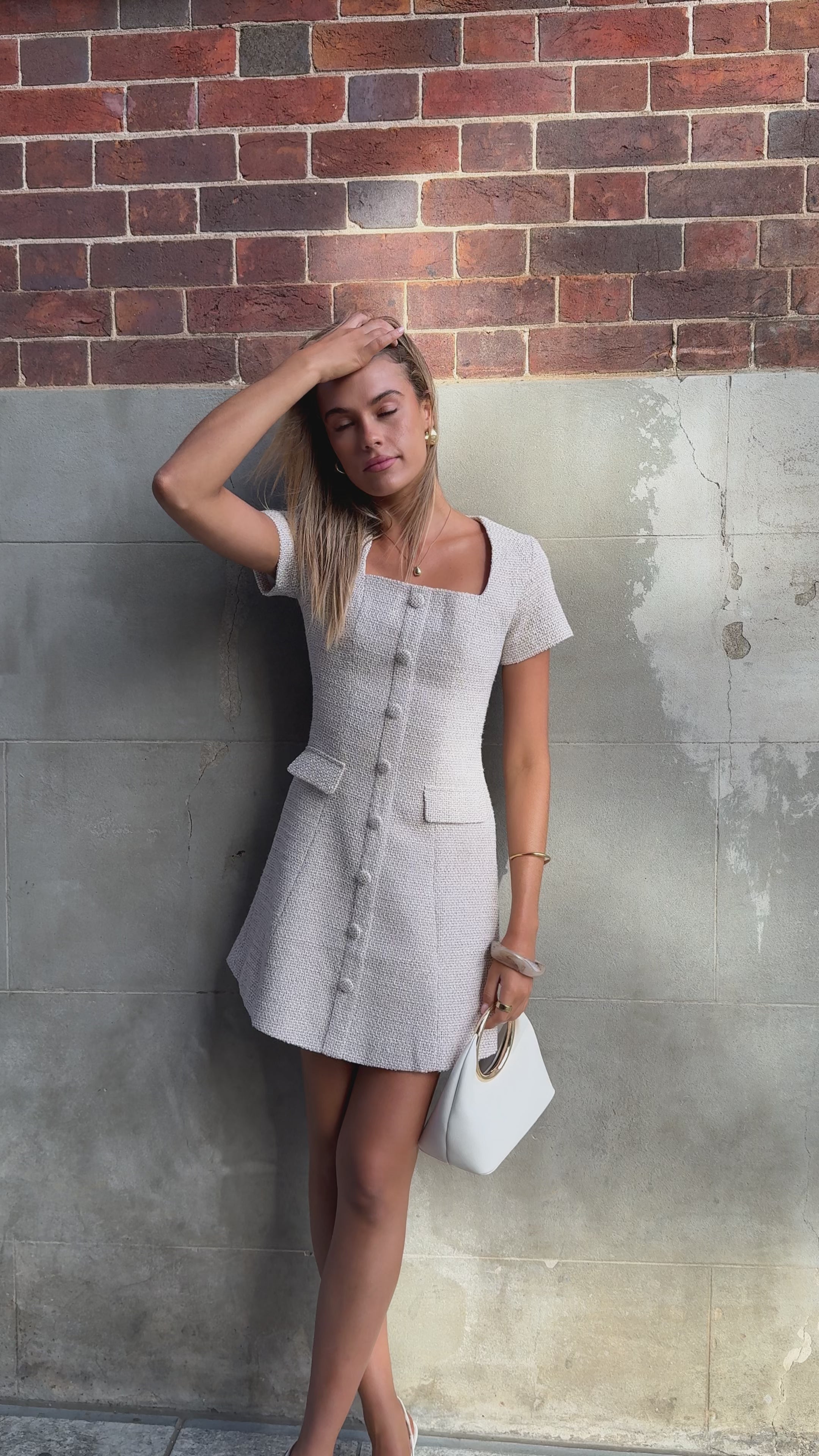 Karen Tweed Mini Dress - White/Brown Marl