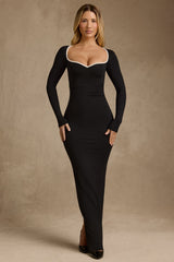 Ginette-Modal Contrast-Trim Maxi Dress in Black