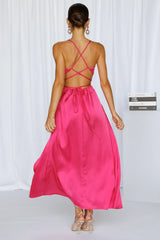Reveal Your Mind Satin Midi Dress Hot Pink