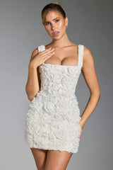 Posy-Floral-Appliqué Corset Mini Dress in White