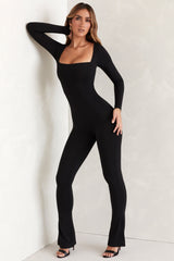 Jett-Long Sleeve Square Neck Jumpsuit in Black