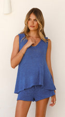 Summer Knit Top and Shorts Set - Blue