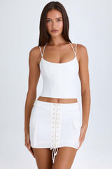 Mali-Lace-Up Micro Mini Skirt in White