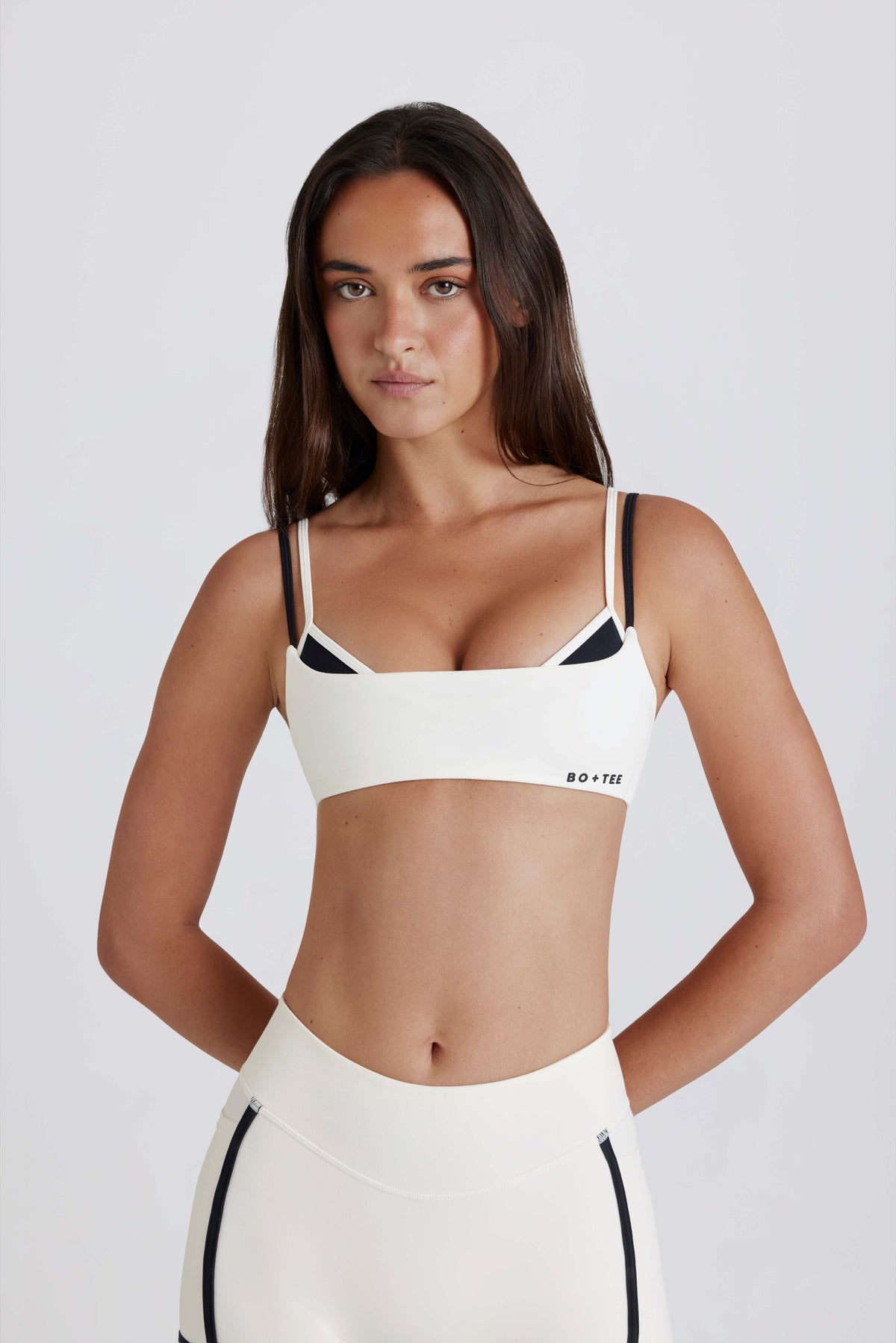Soft Active Twist-Back Layered Sports Bra in Ivory