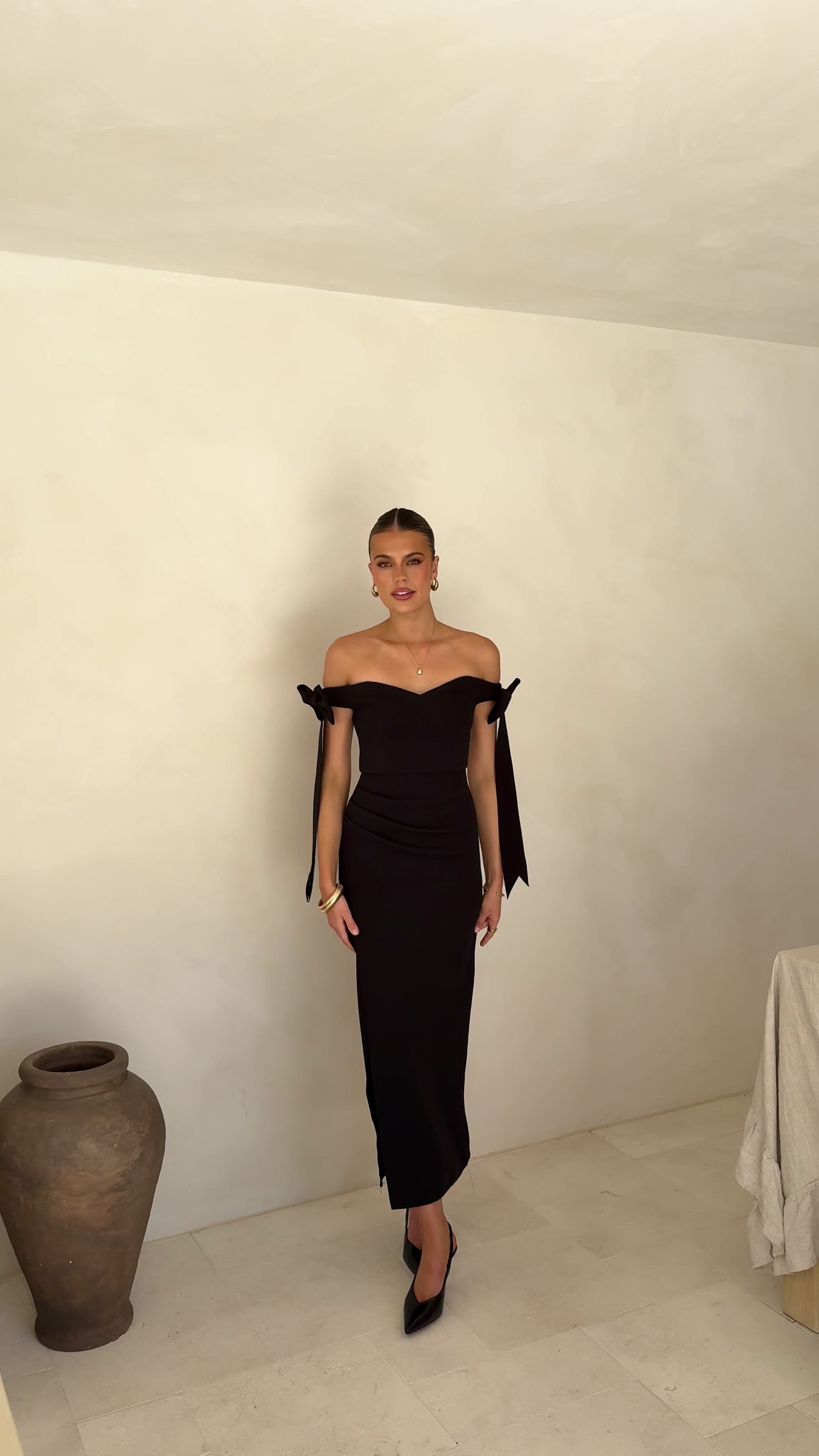 Zylah Off Shoulder Midi Dress - Black