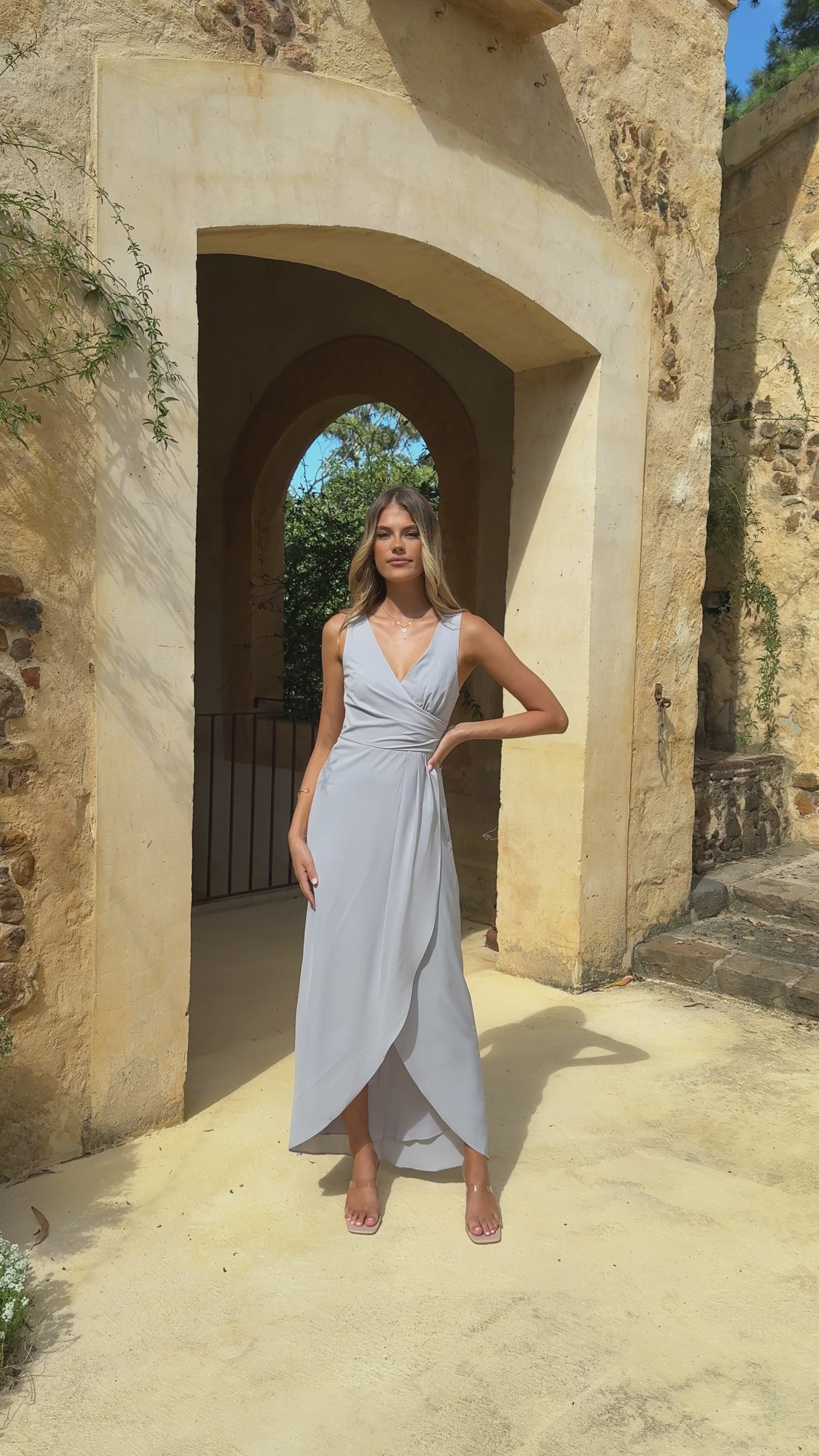 Pamela V Neck Maxi Dress - Silver
