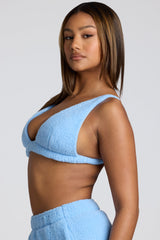 Loungewear-V Neck Fleece Bralette in Baby Blue
