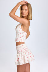 Nellary-Ruffled Shirred Low-Rise Micro Mini Skirt in Small Rose Print