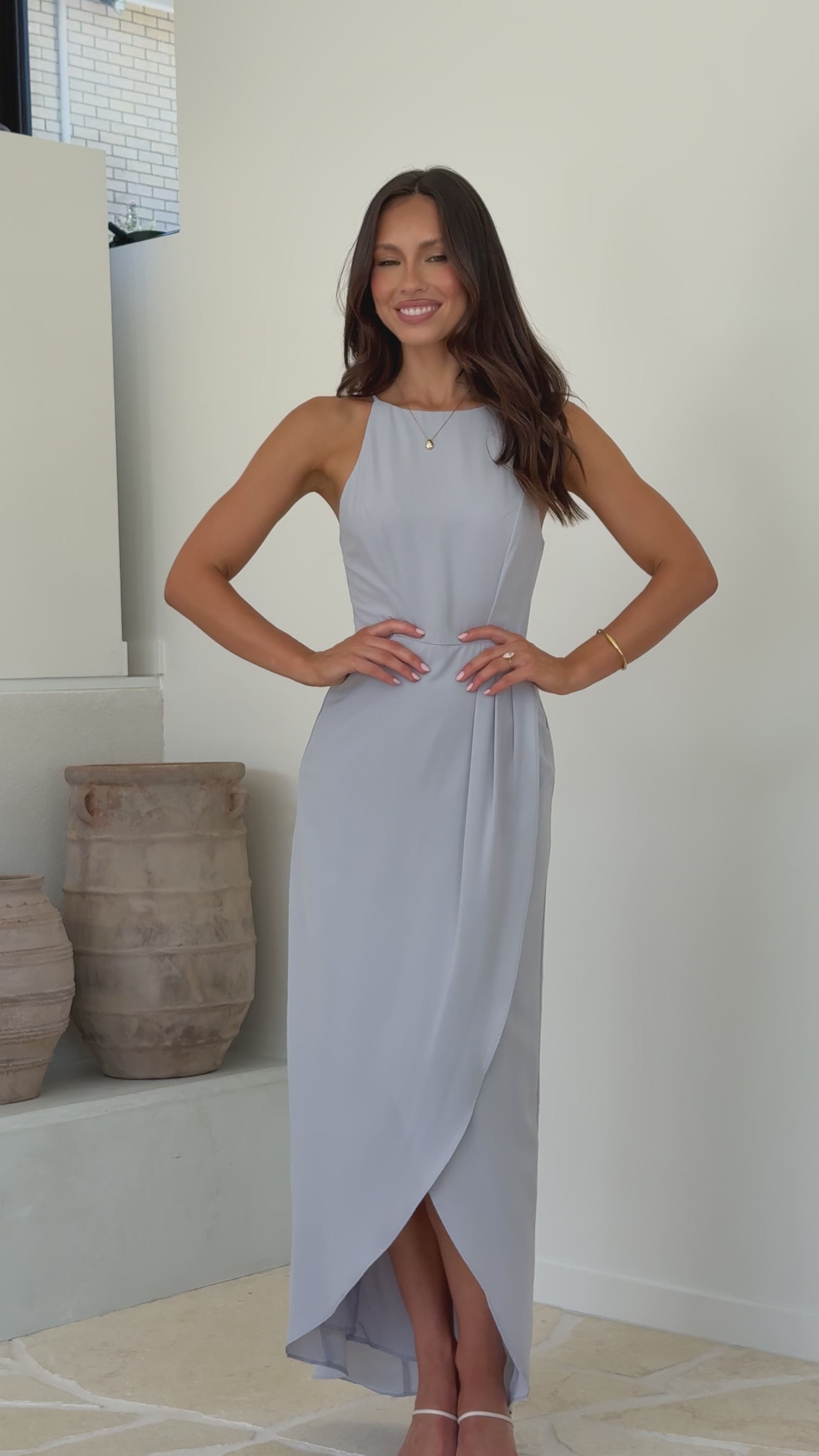 Genevieve Boat Neck Maxi Dress - Silver