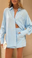Charla Button Up Top - Blue