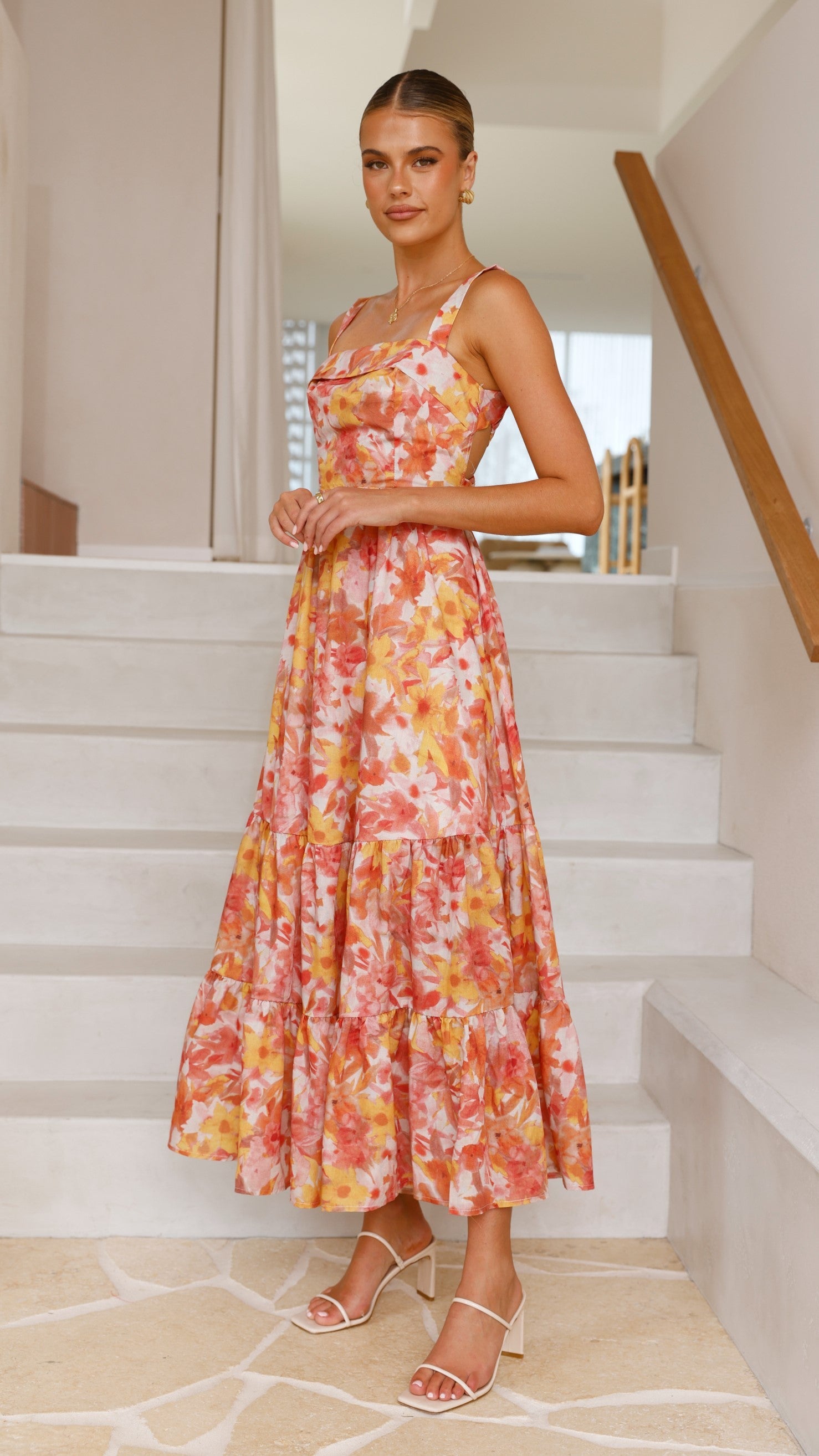 Bairbre Maxi Dress - Orange/Red Floral
