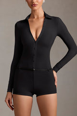 Araceli-Long-Sleeve Playsuit in Black