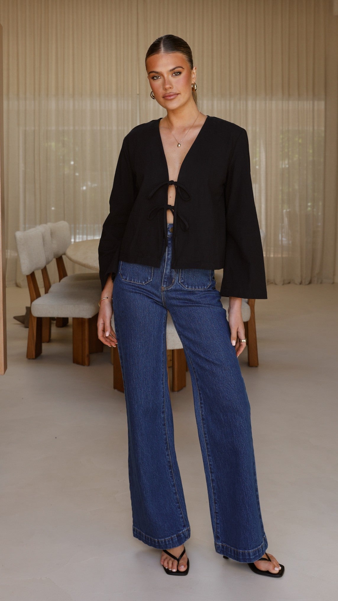 Kiera Tie Front Top - Black