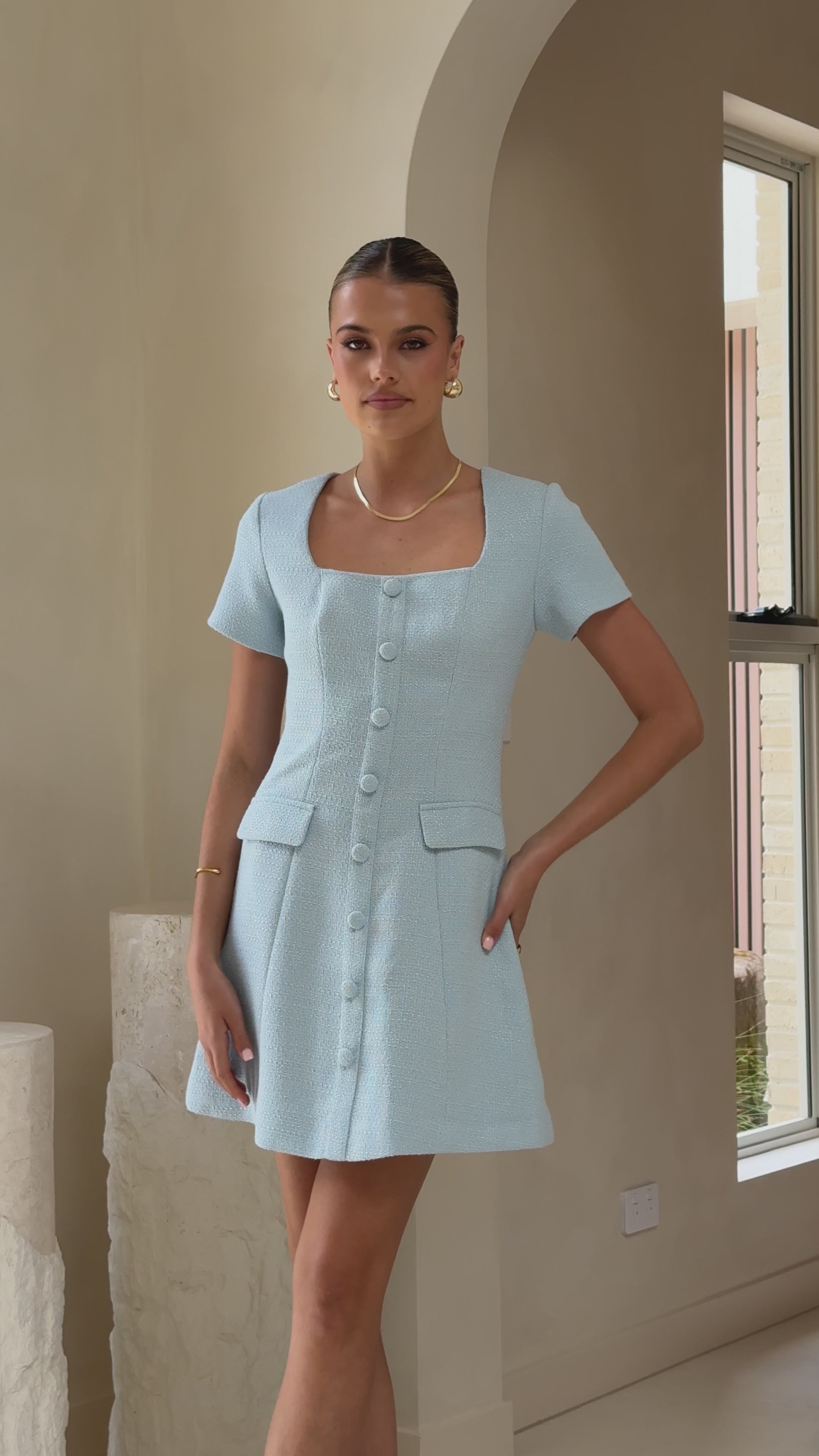 Karen Tweed Mini Dress - Blue