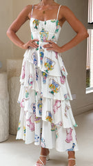 Camisha Frill Maxi Dress - Vase Print