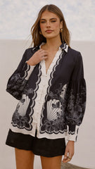 Dakota Long Sleeve Blouse - Cream/Black