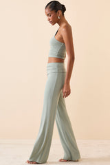Katya-Mid-Rise Straight-Leg Trousers in Smoke Green