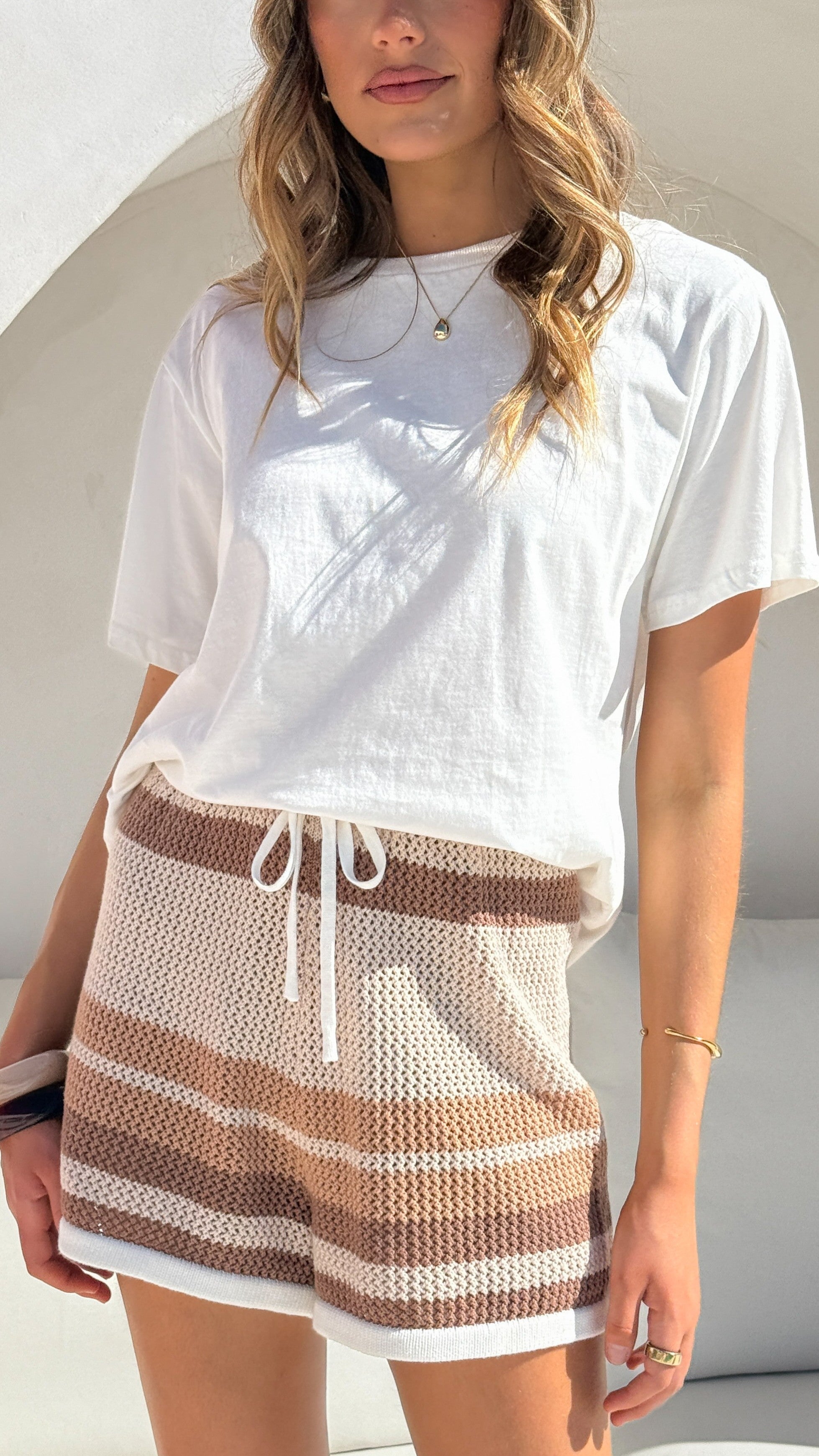 Janella Knit Shorts - Natural / Cream Stripe
