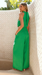 Lara Halter Neck Wide Leg Jumpsuit - Green