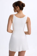 Ione-Ruched A-Line Micro Mini Dress in White