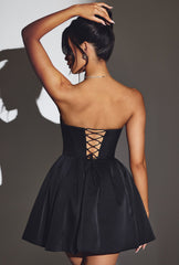 Emeline-Corset Tulle Mini Dress in Jet Black