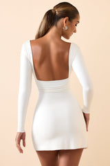 Jessa-Modal Ruched Plunge A-Line Mini Dress in White