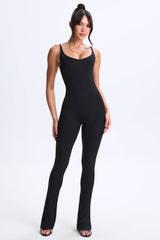 Kiki-Petite Plunge Open-Back Flared Jumpsuit in Black