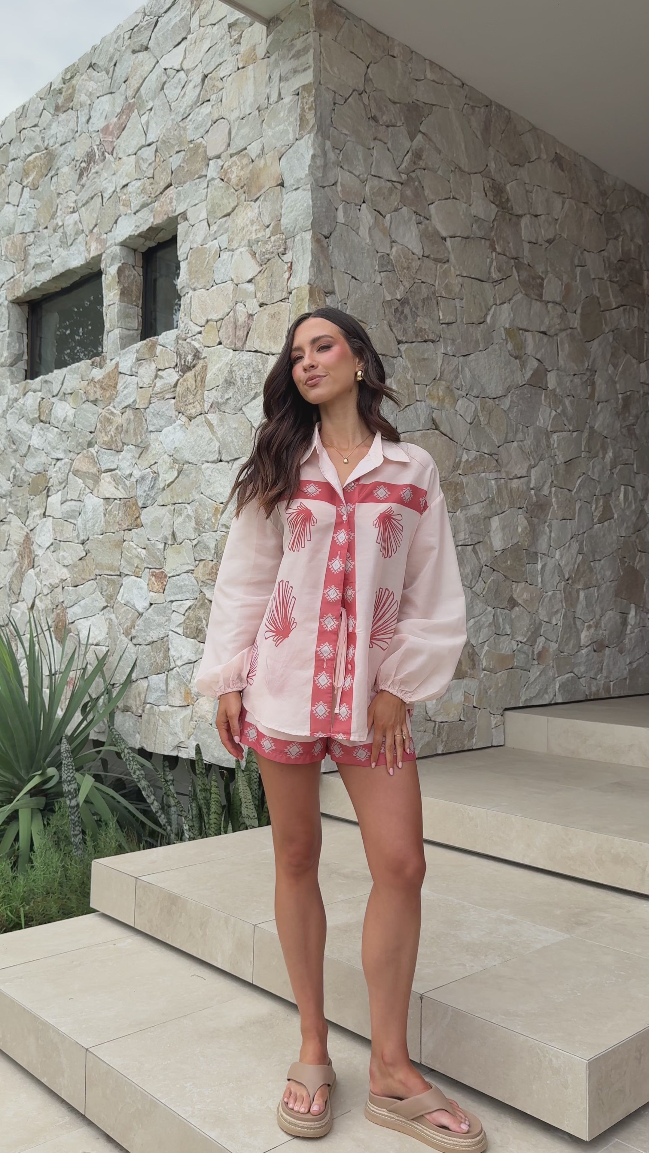 Tarni Shell Button Up Shirt - Salmon