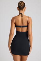 Lavinie-Embellished Heart Cup Detail Mini Dress in Black